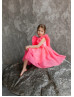 Flutter Sleeves Pink Satin Tulle Flower Girl Dress